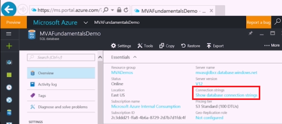 Azure SQL Server connection string