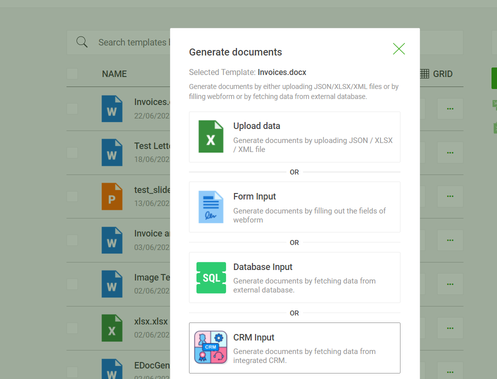 Documents from databases with document generation software