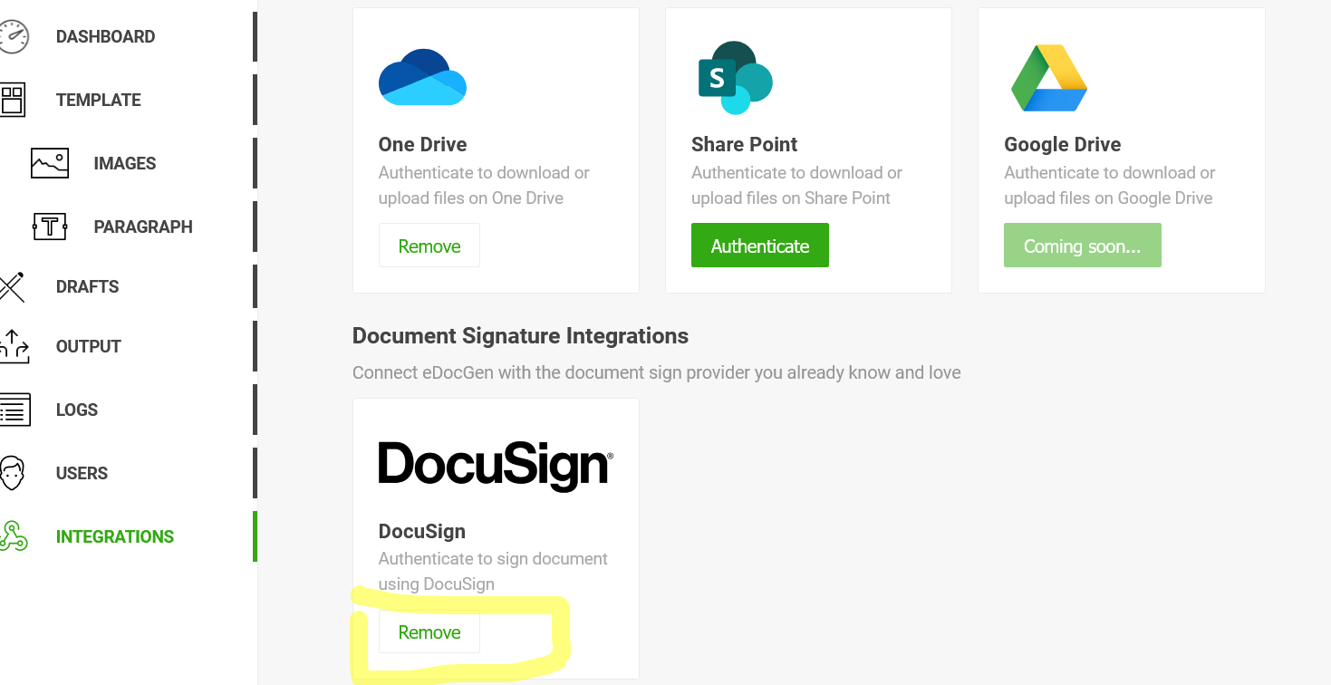 Setup for document distribution with eSign