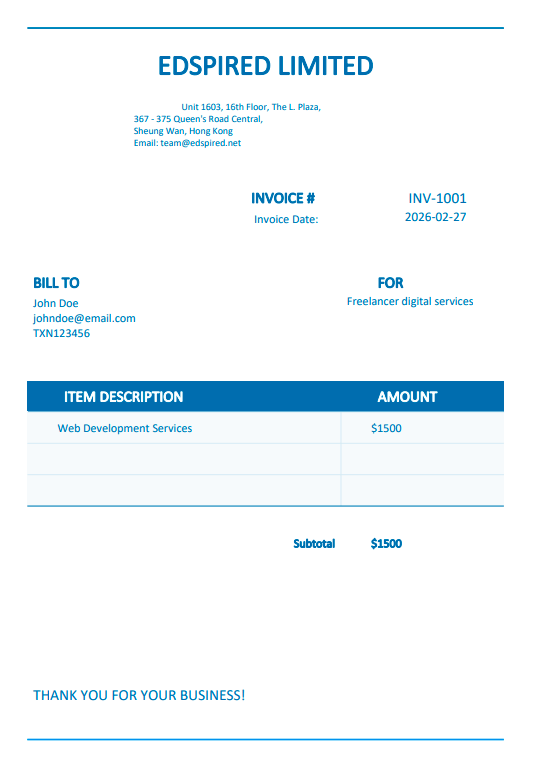 Invoice from Oracle
