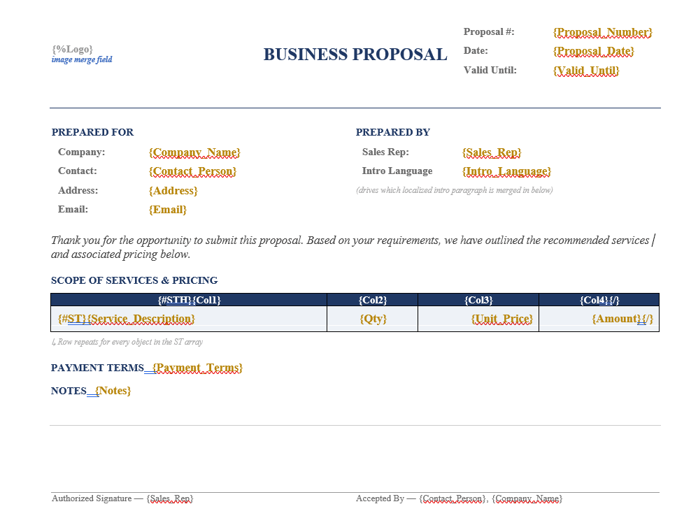 JSON to Word Proposal Template