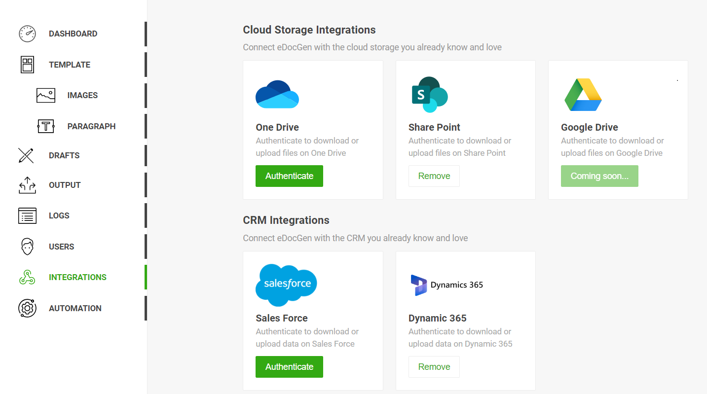 Document generation software integration