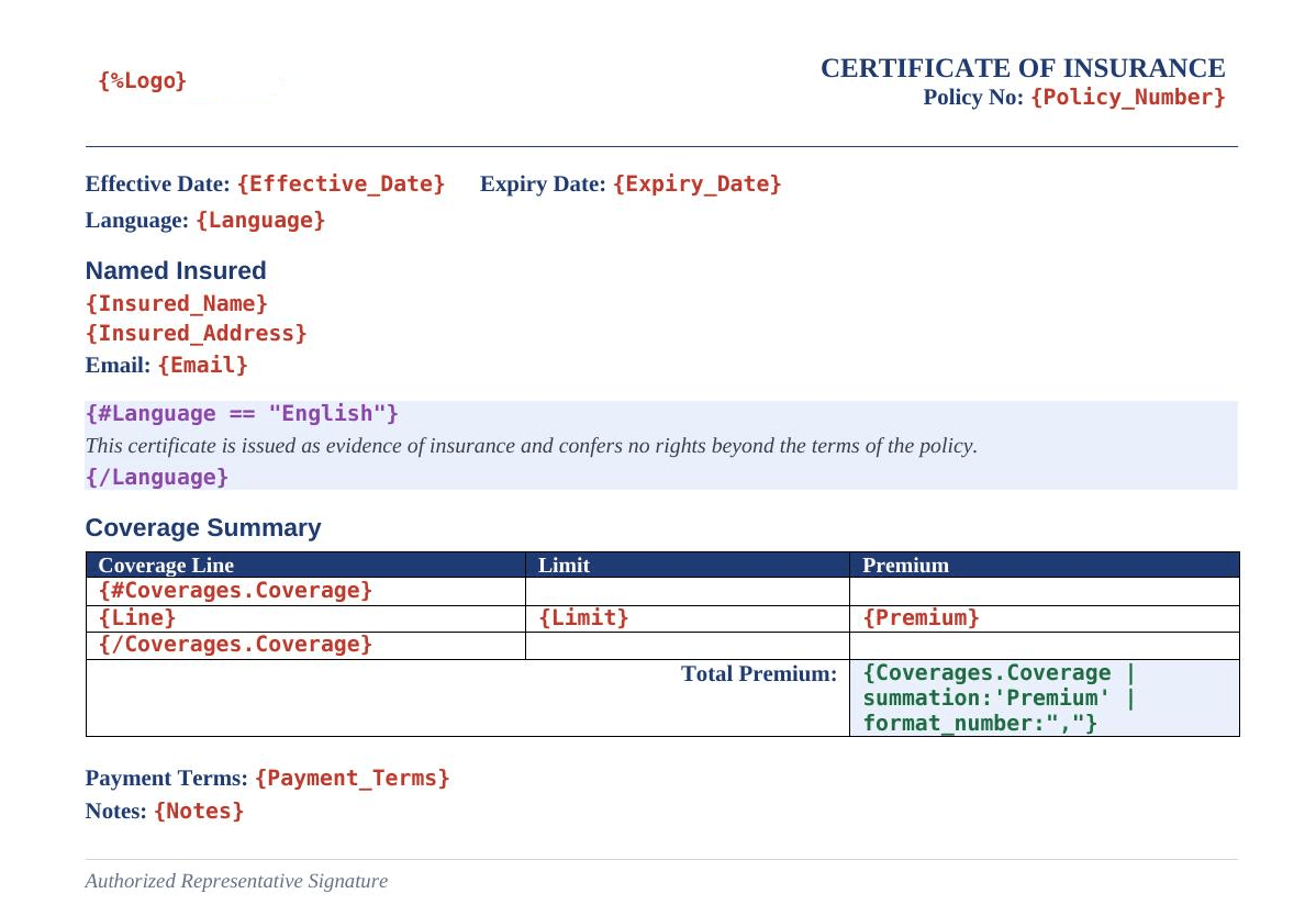 XML to PDF Word Template